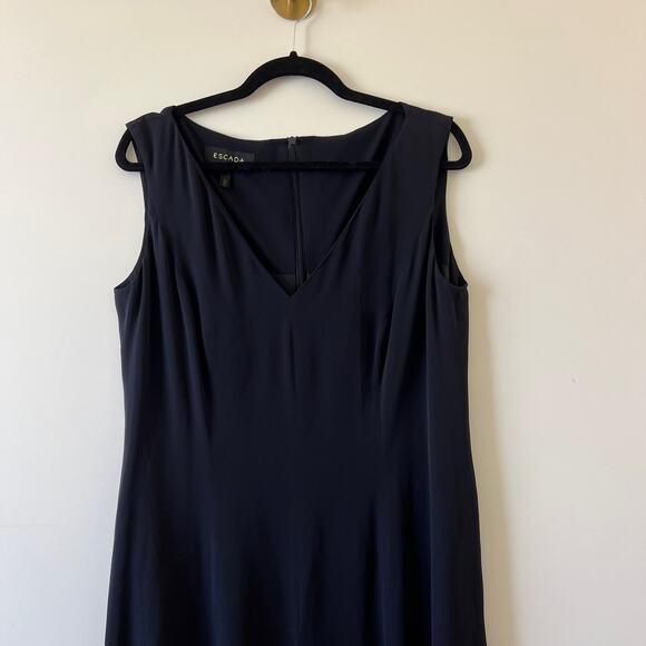 Escada Black Silk Ruffle Fringe V Neck Maxi Dress Formal Gown Womens 42 Large - Picture 3 of 15